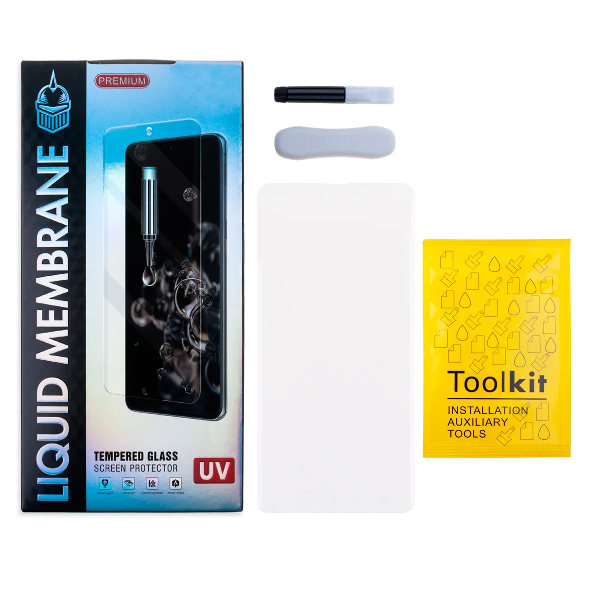 Защитное стекло "UV комплект" для Samsung Galaxy S10+ (G975F) (клей, лампа)