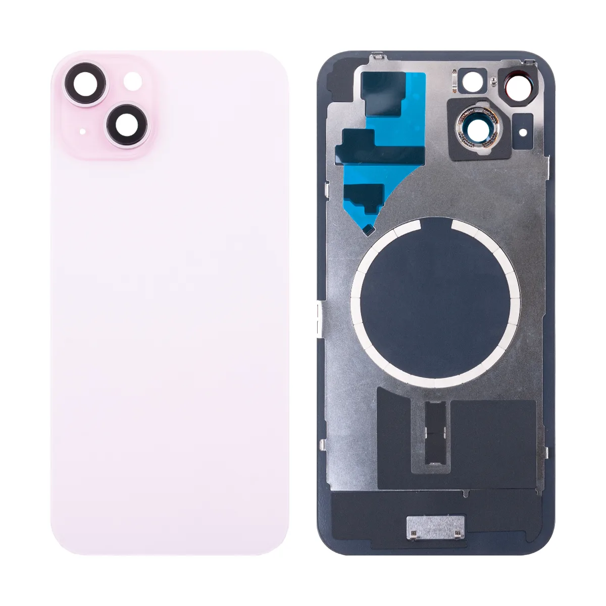 Задняя крышка для iPhone 15 Plus (A3094) в сборе со стеклом камеры Розовый (стекло, монолит, MagSafe