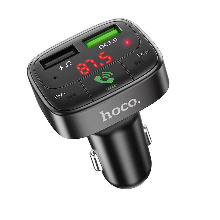 Автомобильное зарядное устройство USB Hoco E59 (18W, QC3.0, 2USB, FM модулятор, Bluetooth) Черный