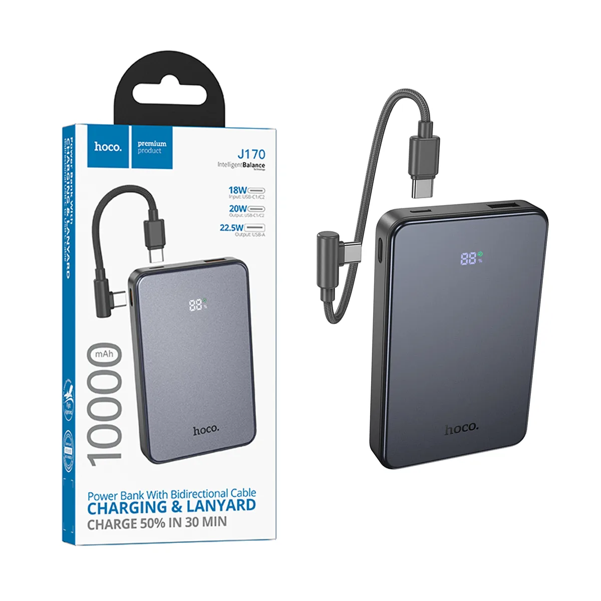 Внешний Аккумулятор (Power Bank) Hoco J170 10000 mAh (22.5W, 20W, PD, Type-C, кабель Type-C, LED дис